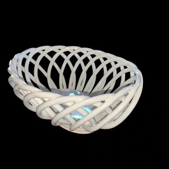 Williams Sonoma White Woven Bread Basket 10.5 "Ceramic No Chips Vintage 1990s - Picture 2 of 5